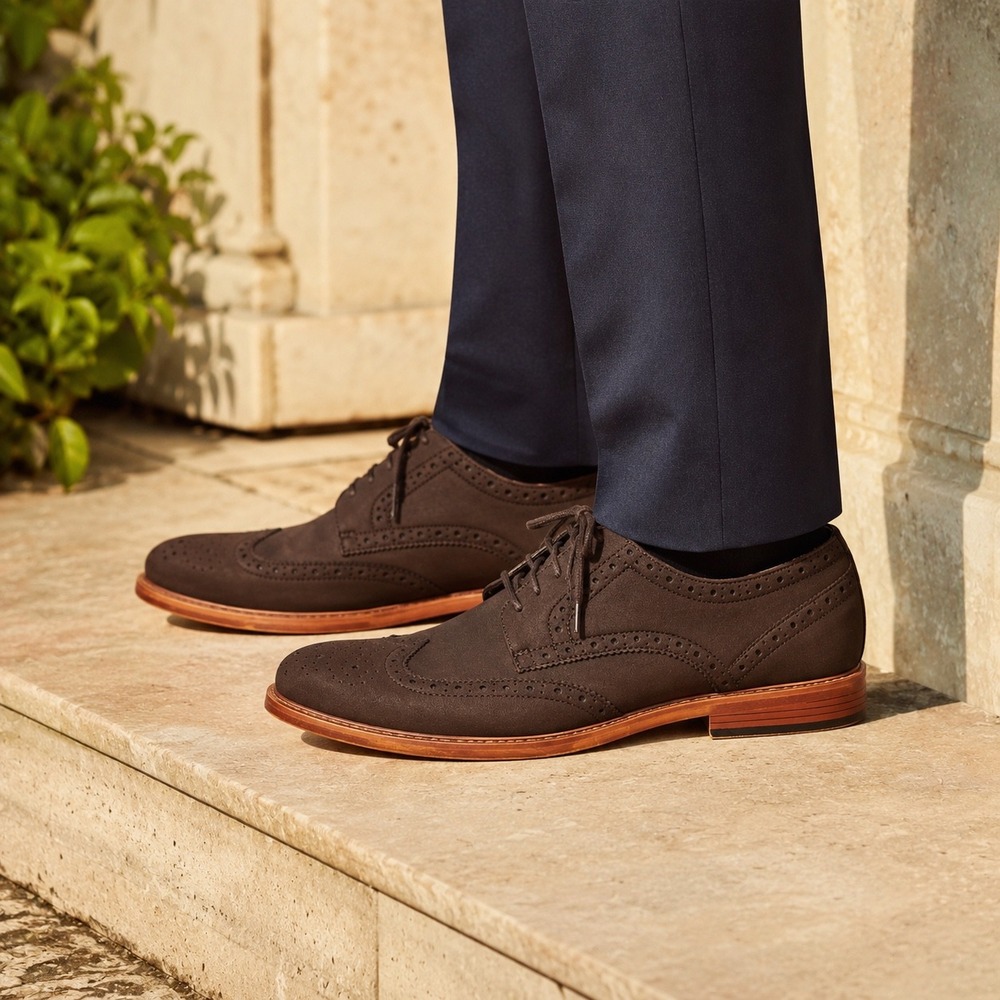 George Mens 12 Brown Wingtip Brogue Oxford Dress Shoes Memory Foam
